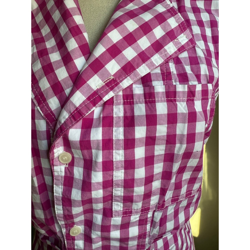 Pink White Gingham Sleeveless Shirt Dress Button costal preppy Derek lam mini 8 - Picture 8 of 11